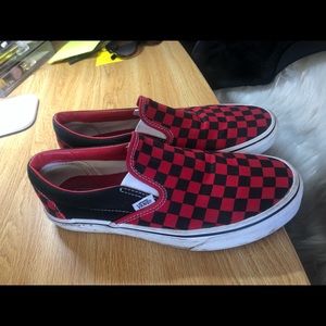 red and black checkered vans